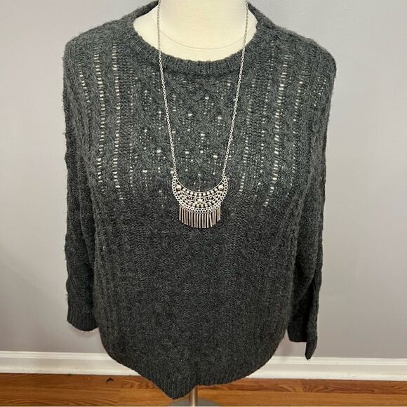 NWT Nordstrom Cali Be Charcoal Gray Cable Knit Crew Neck Sweater - XL/1X - Picture 6 of 12